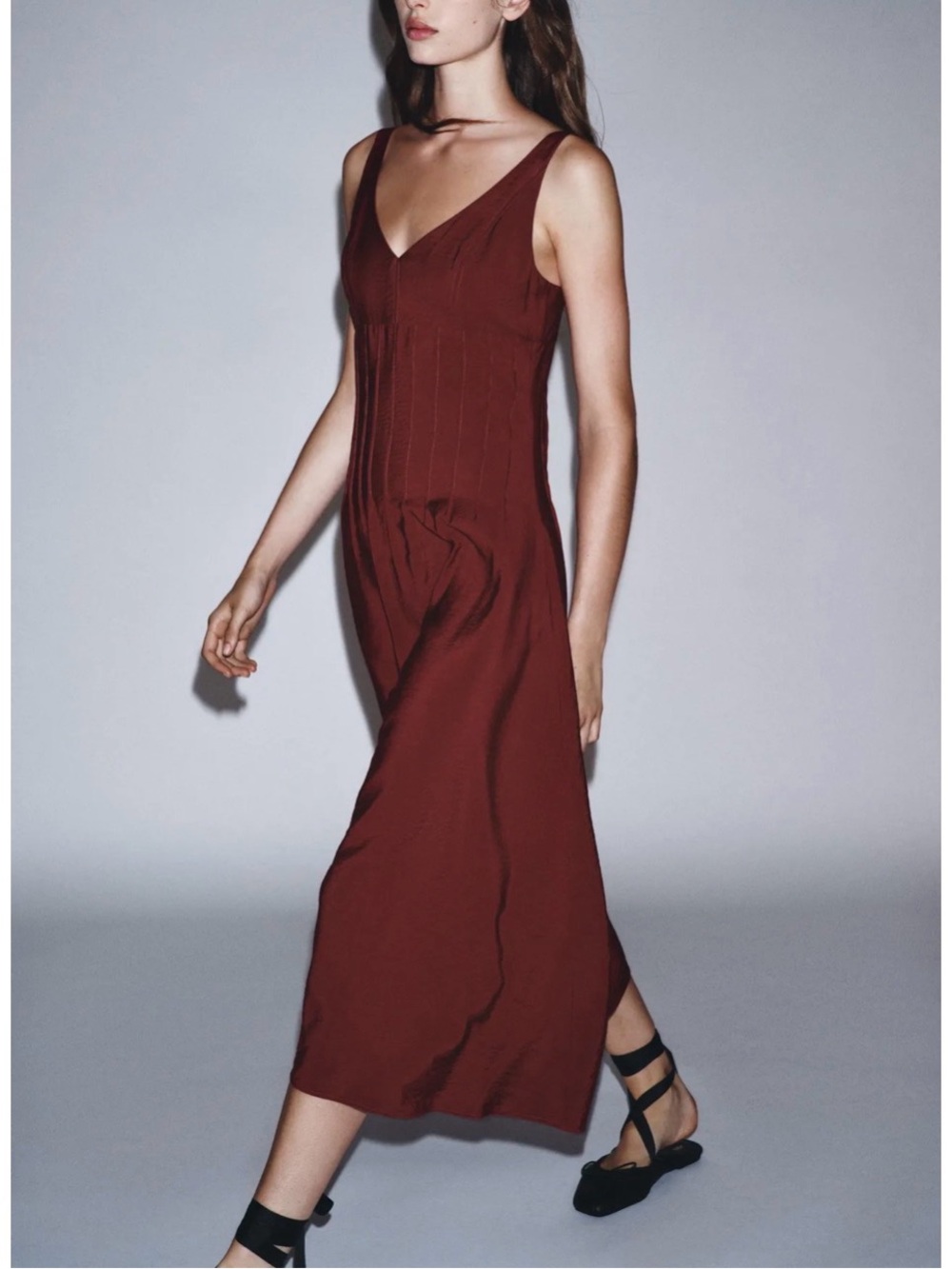 Zara V-Neck Sleeveless Maxi Dress in Deep Burgundy NWT